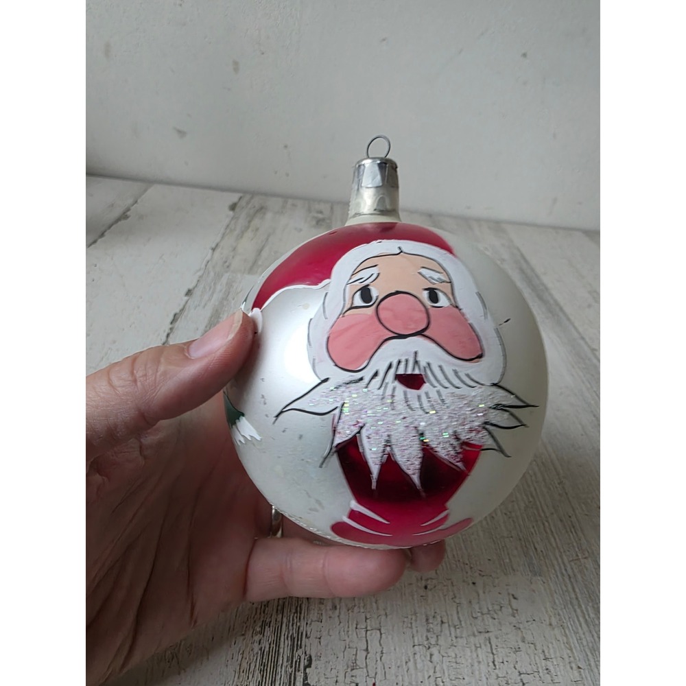 Vintage italian? Santa glitter large jumbo glass ornament
